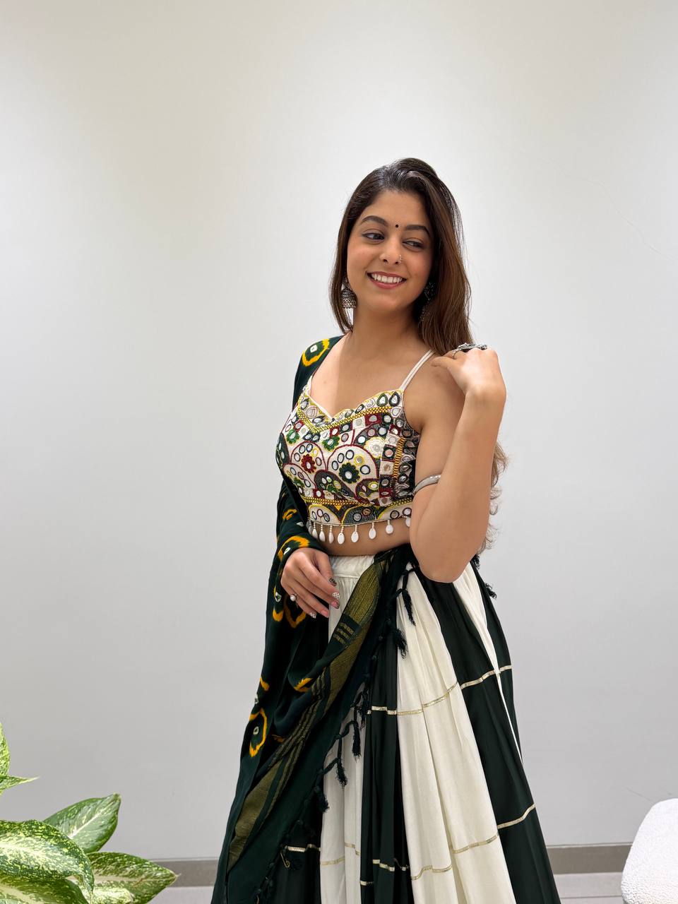 Designer 6M Gher Rayon Navratri Lehenga Choli Set with Authentic Mirror Work