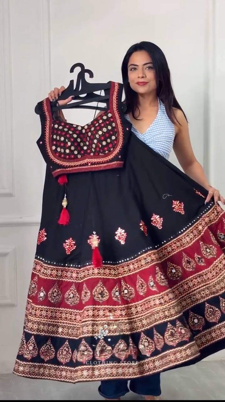 Designer Navratri Real Mirror Embroidered Chaniya Choli 3-Piece Set
