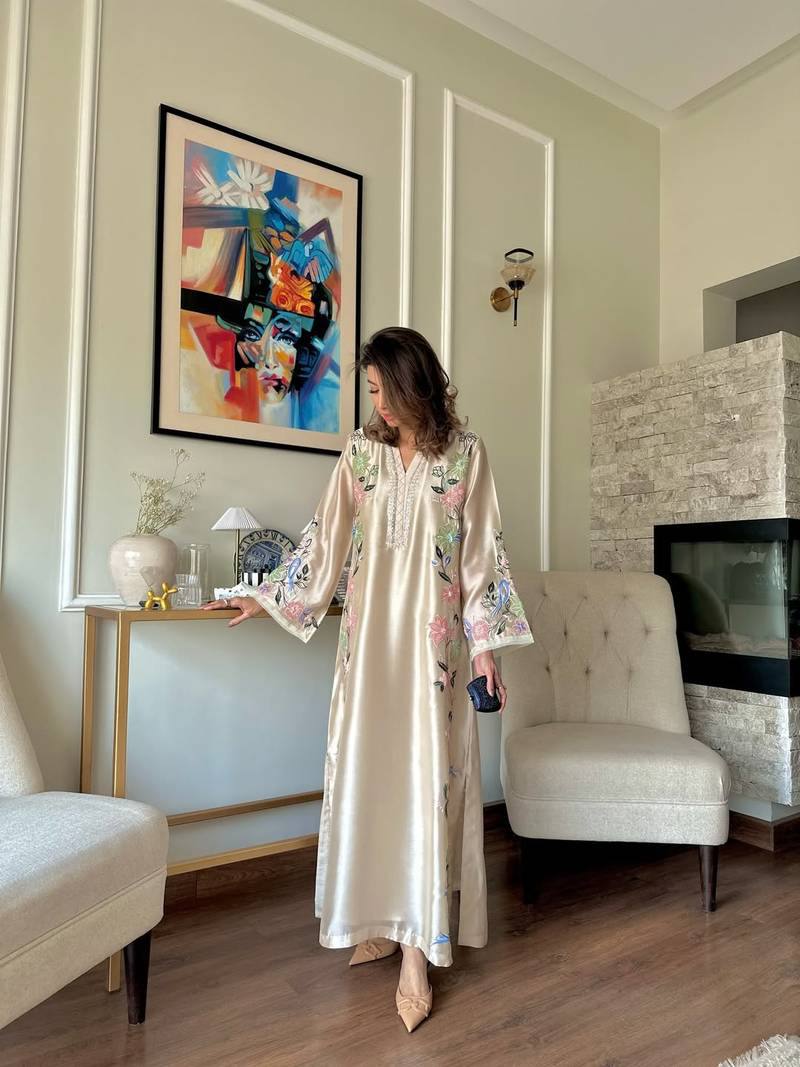 Designer Pure Roman Glass Silk Oversized Long Kaftan with Bottom & Dupatta 3-Piece Set