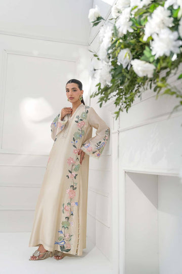 Designer Pure Roman Glass Silk Oversized Long Kaftan with Bottom & Dupatta 3-Piece Set