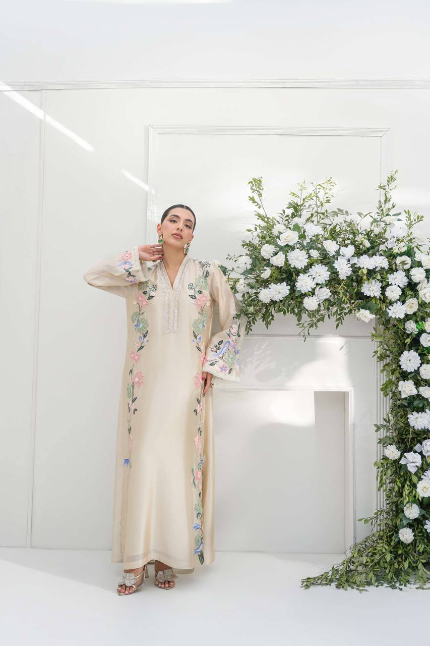 Designer Pure Roman Glass Silk Oversized Long Kaftan with Bottom & Dupatta 3-Piece Set