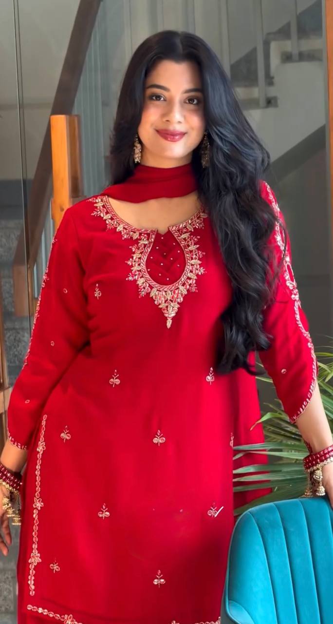 Hand Stone & Sequin Work Kurti with Palazzo & Dupatta 3-Piece Set