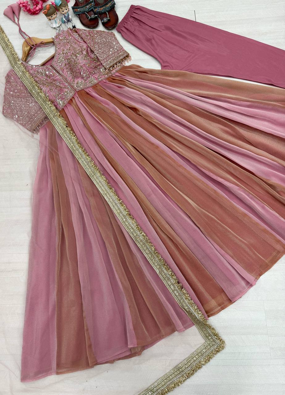 NC Moss Silk Festive Gown Set with & Butterfly Dupatta