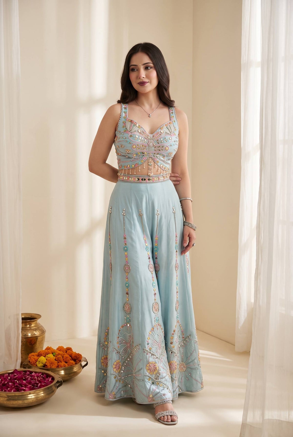 Rangoli Silk Palazzo Set with Heavy Butterfly Net Dupatta