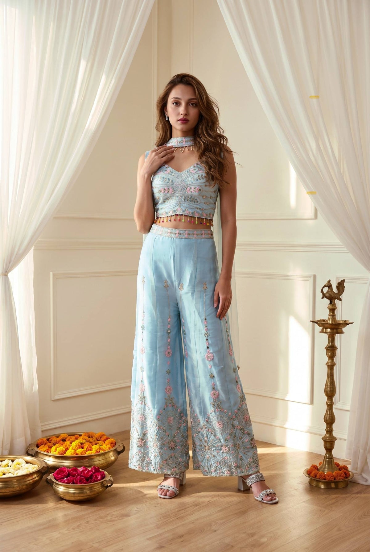 Rangoli Silk Palazzo Set with Heavy Butterfly Net Dupatta
