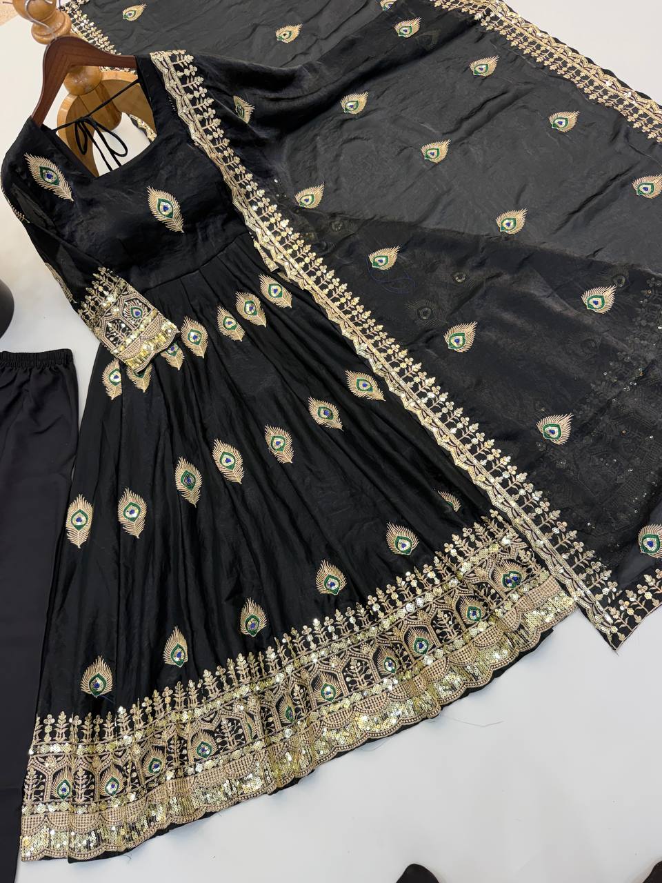 Party Wear Fendy Silk Heavy Embroidered Gown Set with Pant & Dupatta