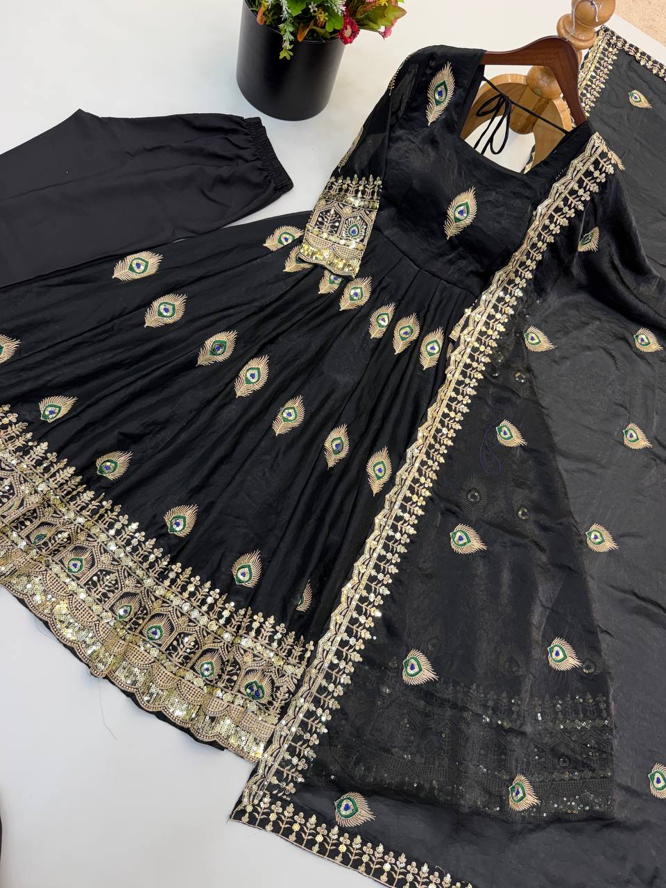Party Wear Fendy Silk Heavy Embroidered Gown Set with Pant & Dupatta
