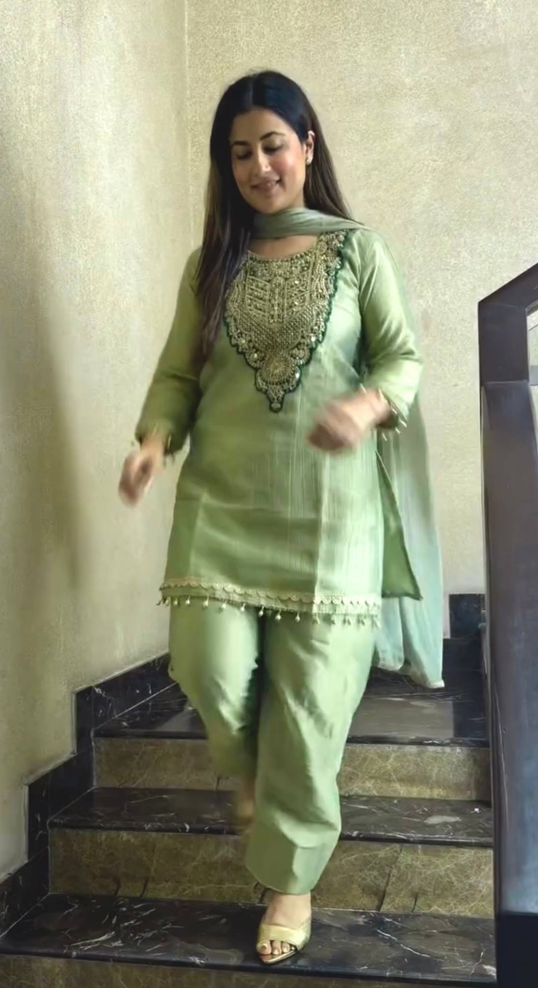 Designer Pure Tissue Salsa Kurti Palazzo Suit Set