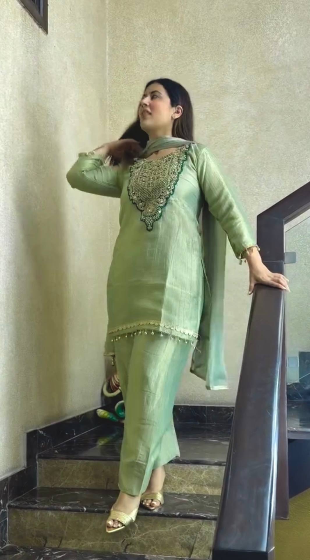 Designer Pure Tissue Salsa Kurti Palazzo Suit Set
