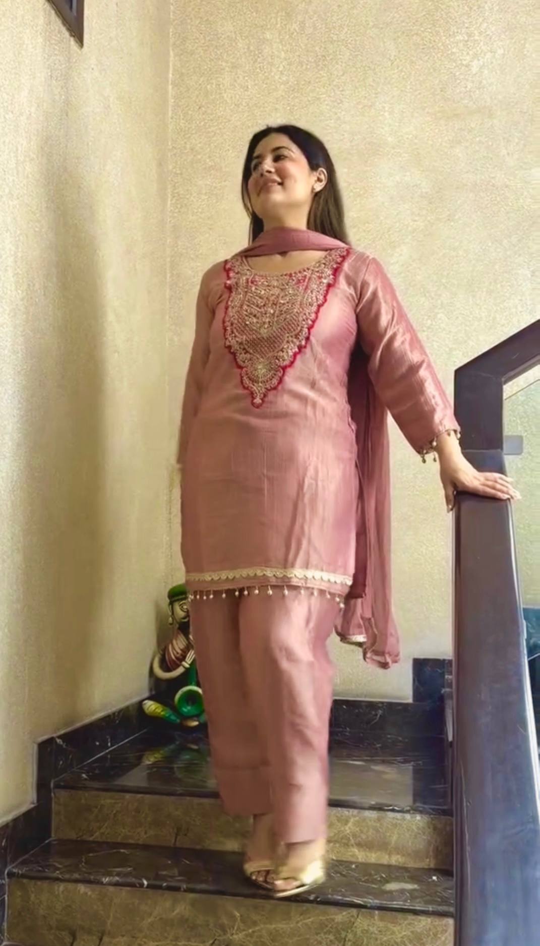 Designer Pure Tissue Salsa Kurti Palazzo Suit Set