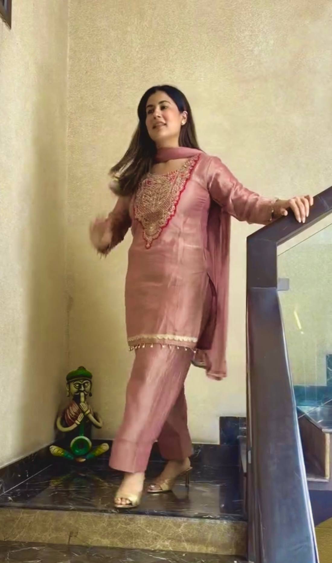 Designer Pure Tissue Salsa Kurti Palazzo Suit Set
