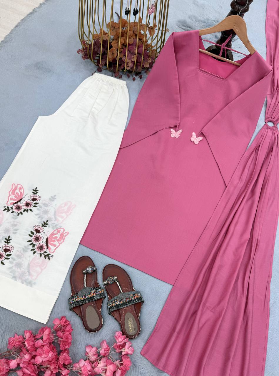 Designer Roman Silk Kurti Palazzo Suit