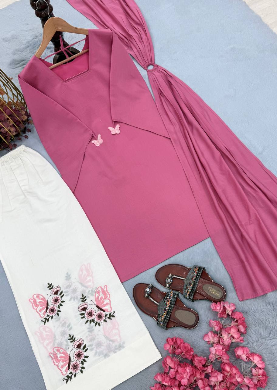Designer Roman Silk Kurti Palazzo Suit