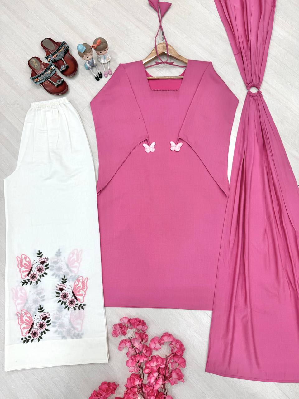 Designer Roman Silk Kurti Palazzo Suit