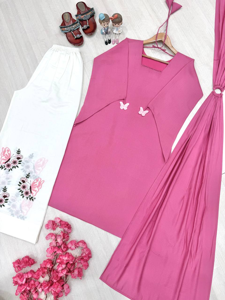 Designer Roman Silk Kurti Palazzo Suit