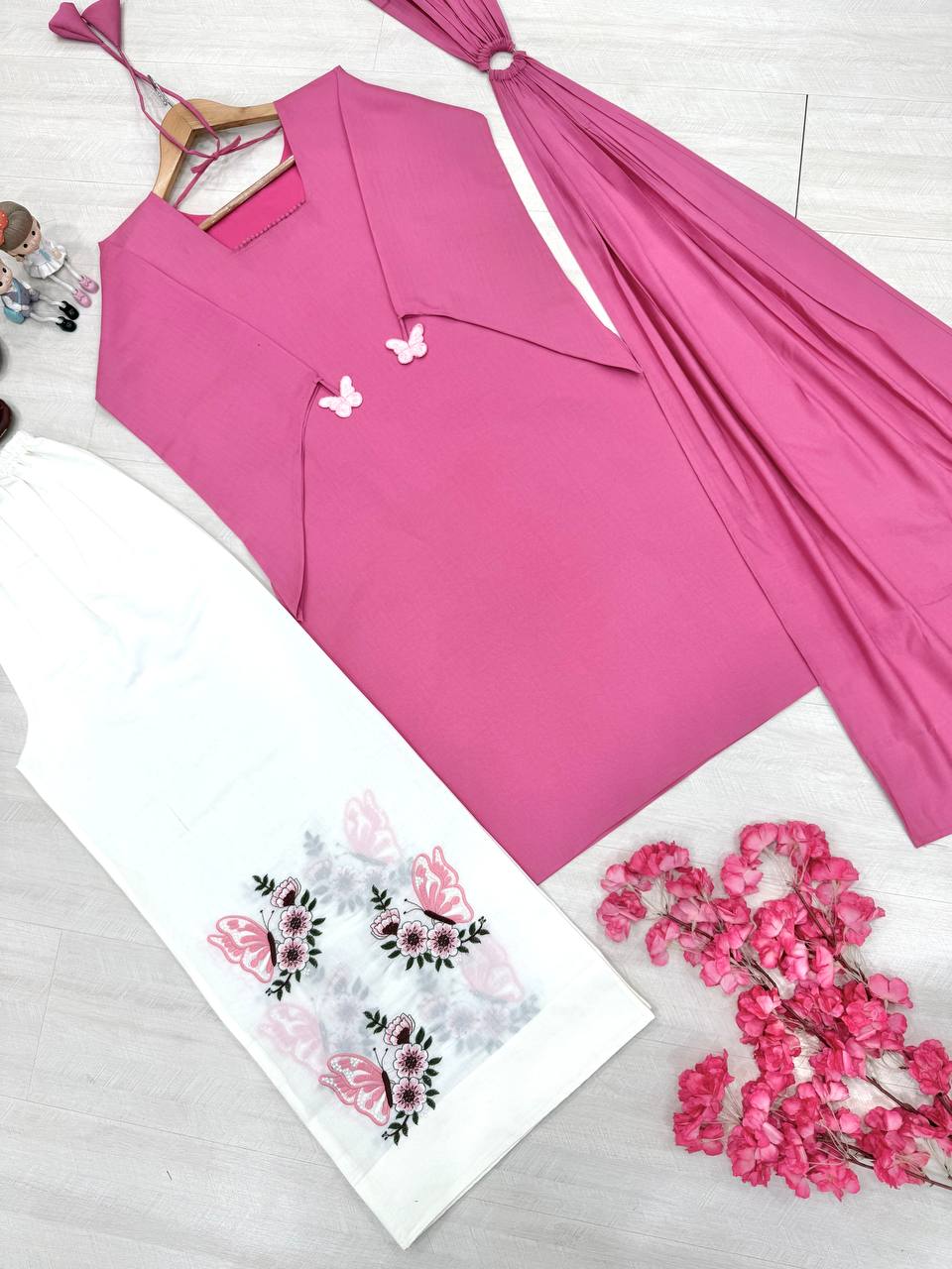 Designer Roman Silk Kurti Palazzo Suit