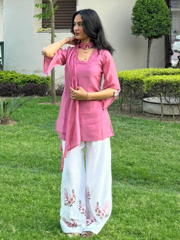 Designer Roman Silk Kurti Palazzo Suit