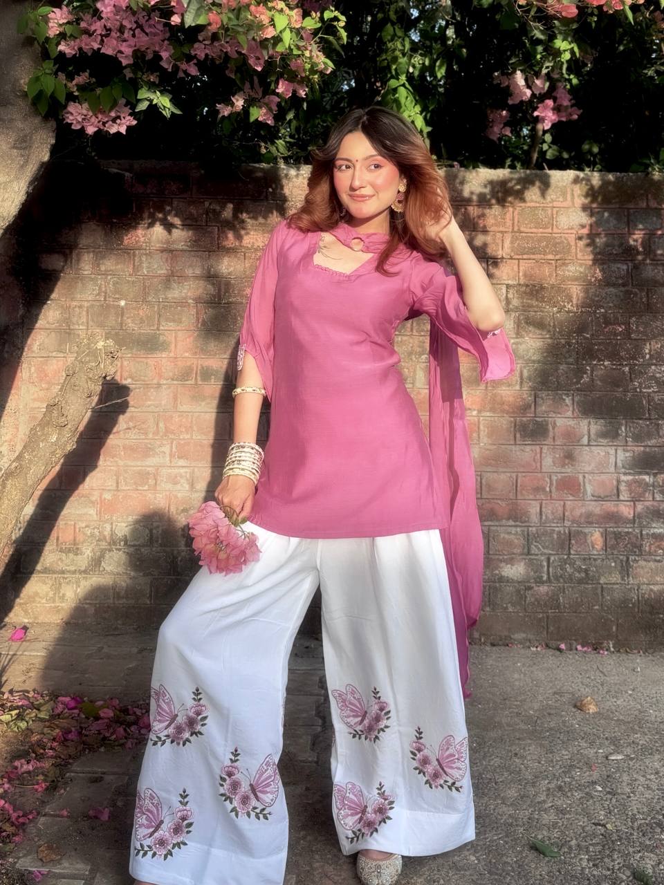 Designer Roman Silk Kurti Palazzo Suit