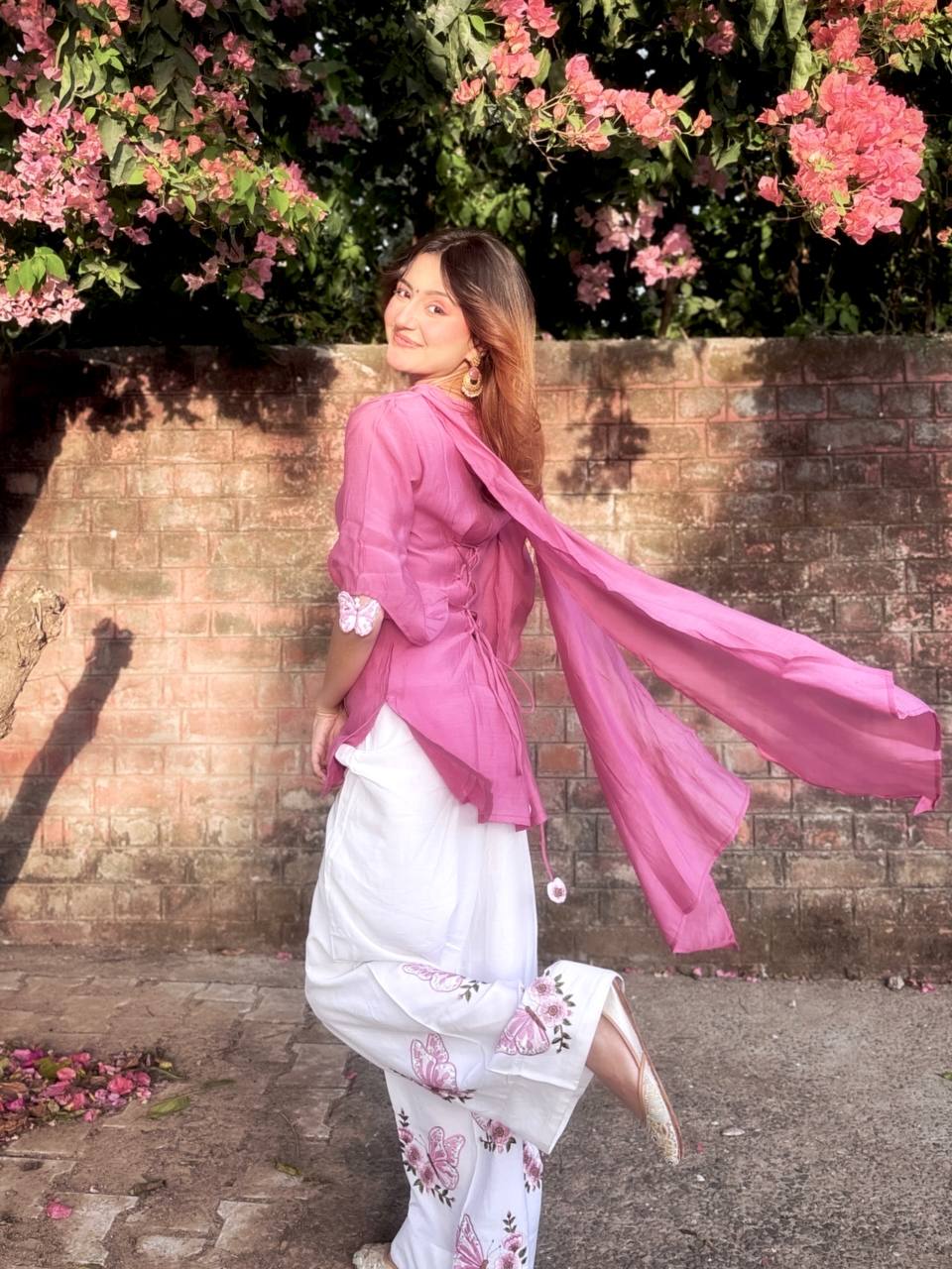 Designer Roman Silk Kurti Palazzo Suit