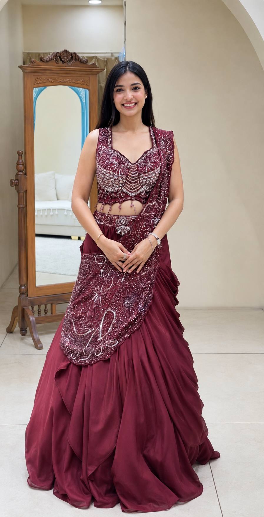 Embroidered Rangoli Silk Pre-Draped Lehenga Saree Set