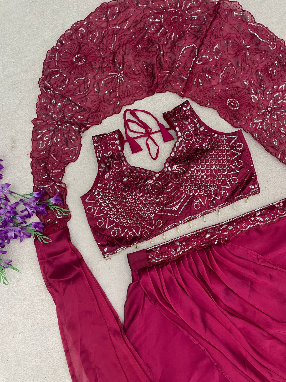 Embroidered Rangoli Silk Pre-Draped Lehenga Saree Set