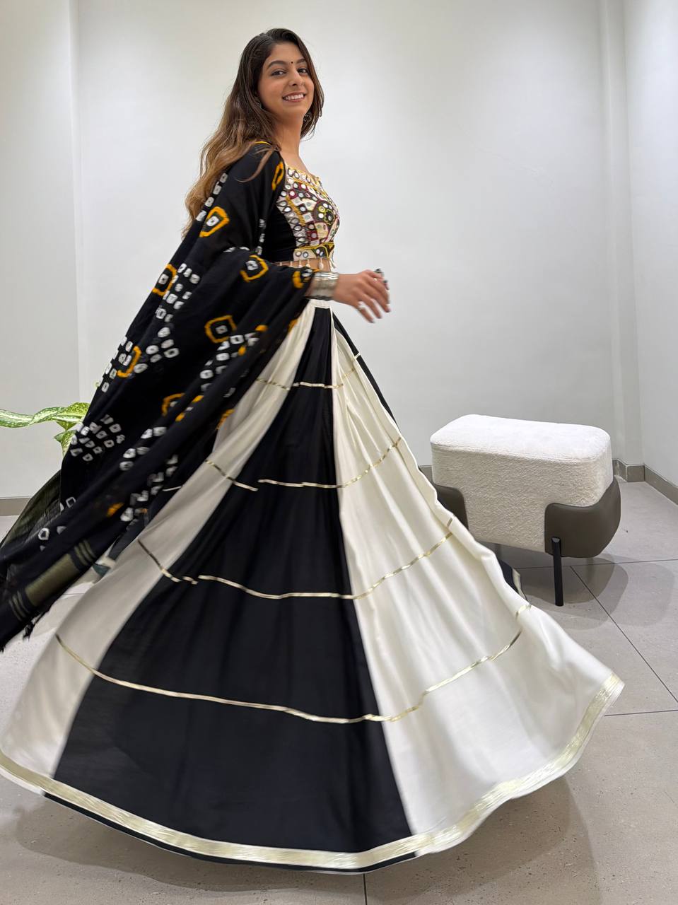 Designer 6M Flair Real Mirror Navratri Lehenga Set