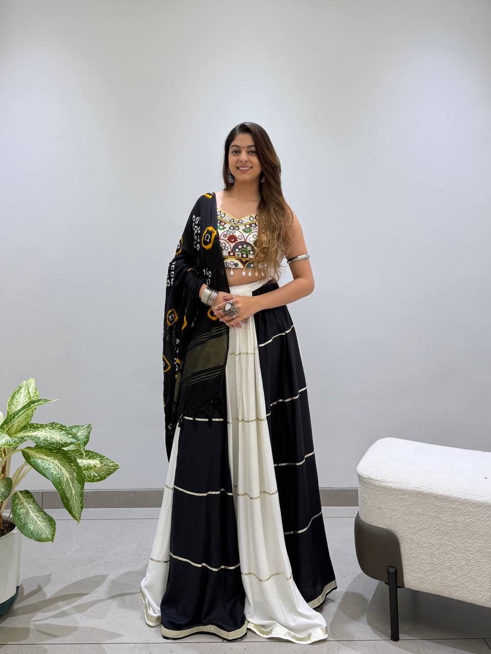 Designer 6M Flair Real Mirror Navratri Lehenga Set
