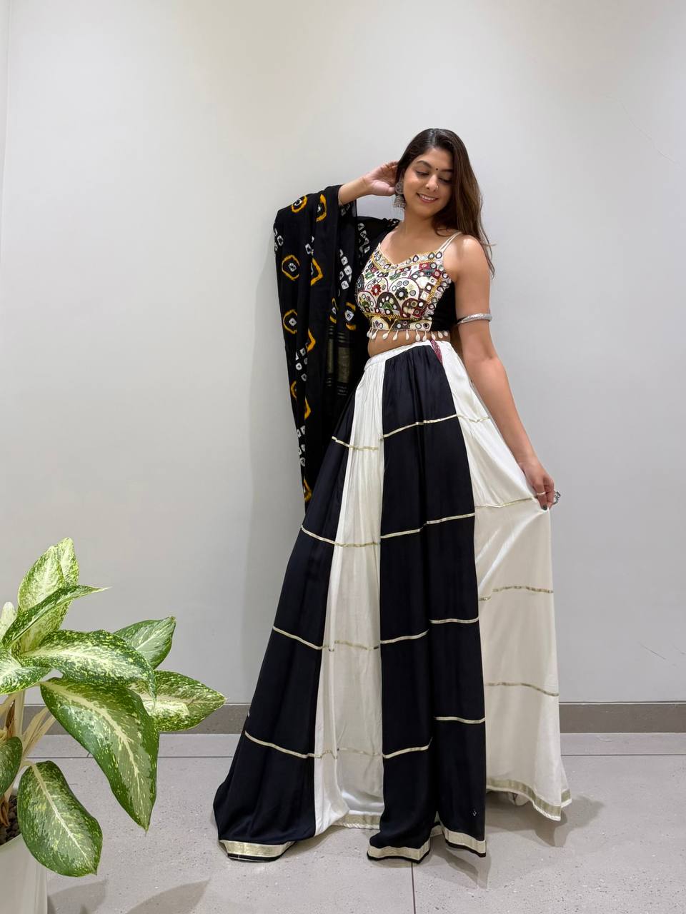 Designer 6M Flair Real Mirror Navratri Lehenga Set