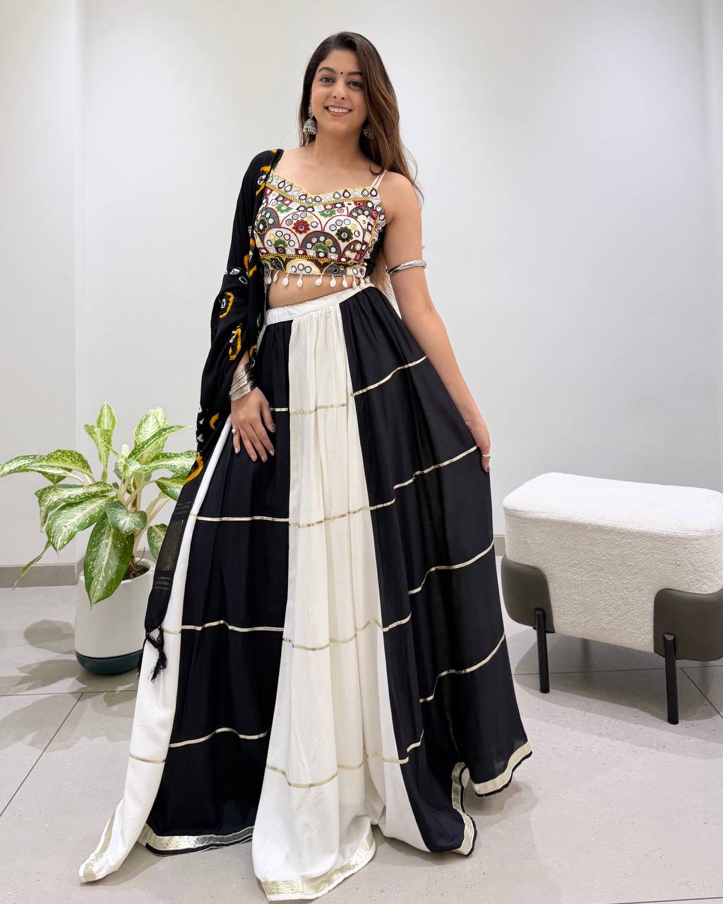 Designer 6M Flair Real Mirror Navratri Lehenga Set