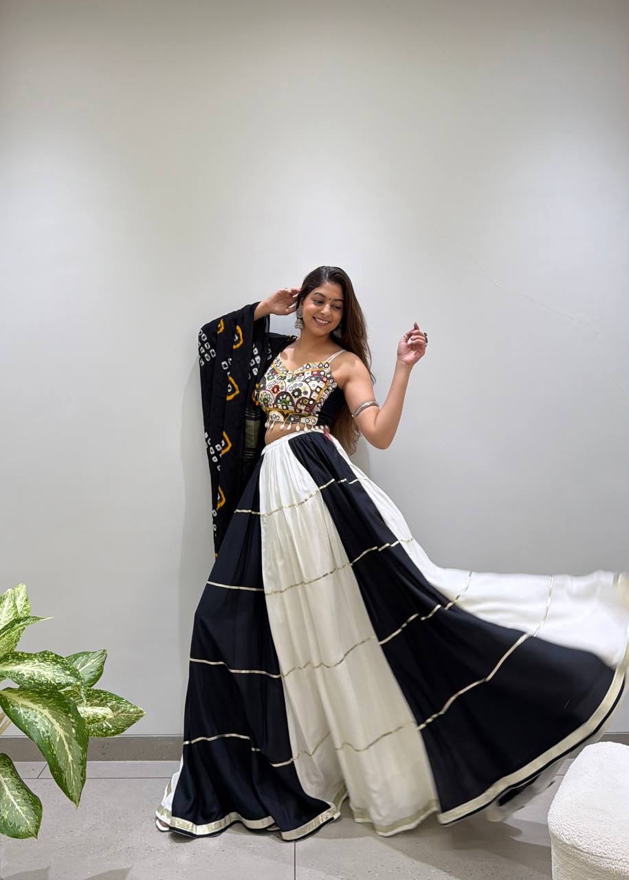 Designer 6M Flair Real Mirror Navratri Lehenga Set