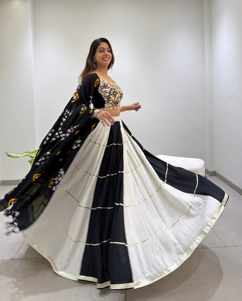 Designer 6M Flair Real Mirror Navratri Lehenga Set