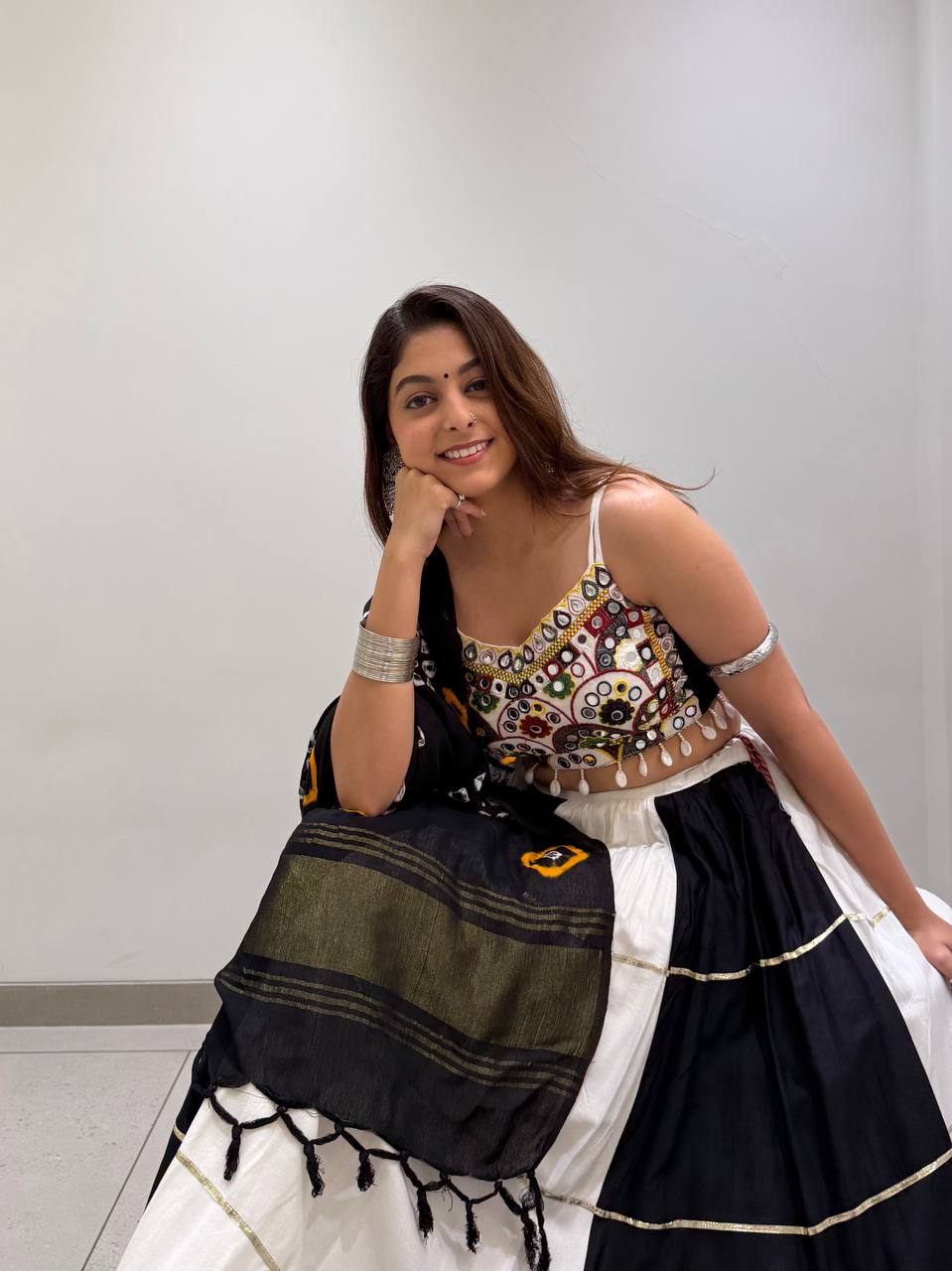 Designer 6M Flair Real Mirror Navratri Lehenga Set