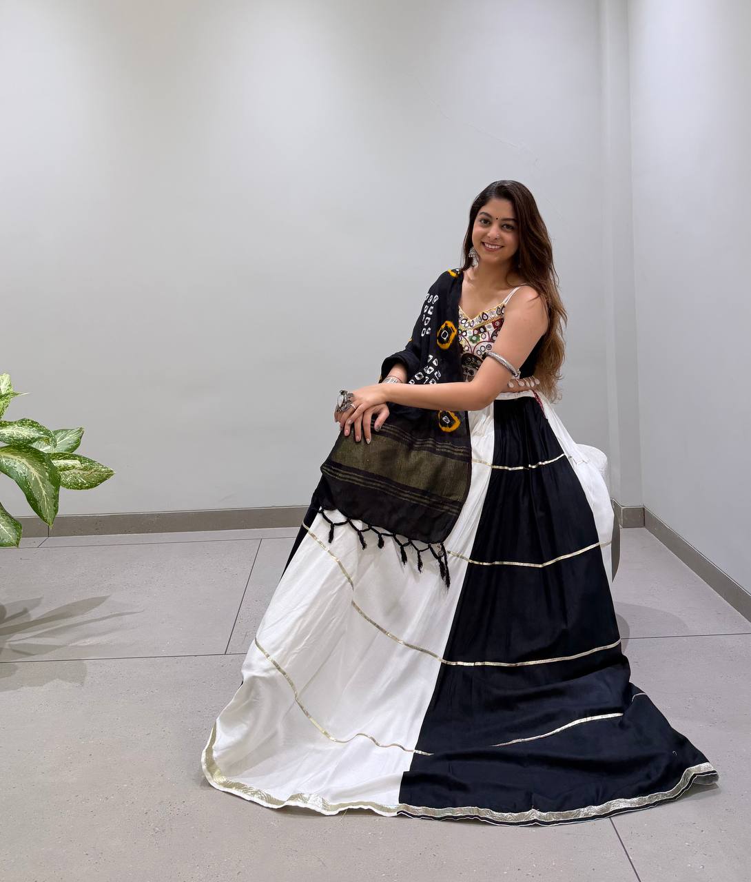 Designer 6M Flair Real Mirror Navratri Lehenga Set