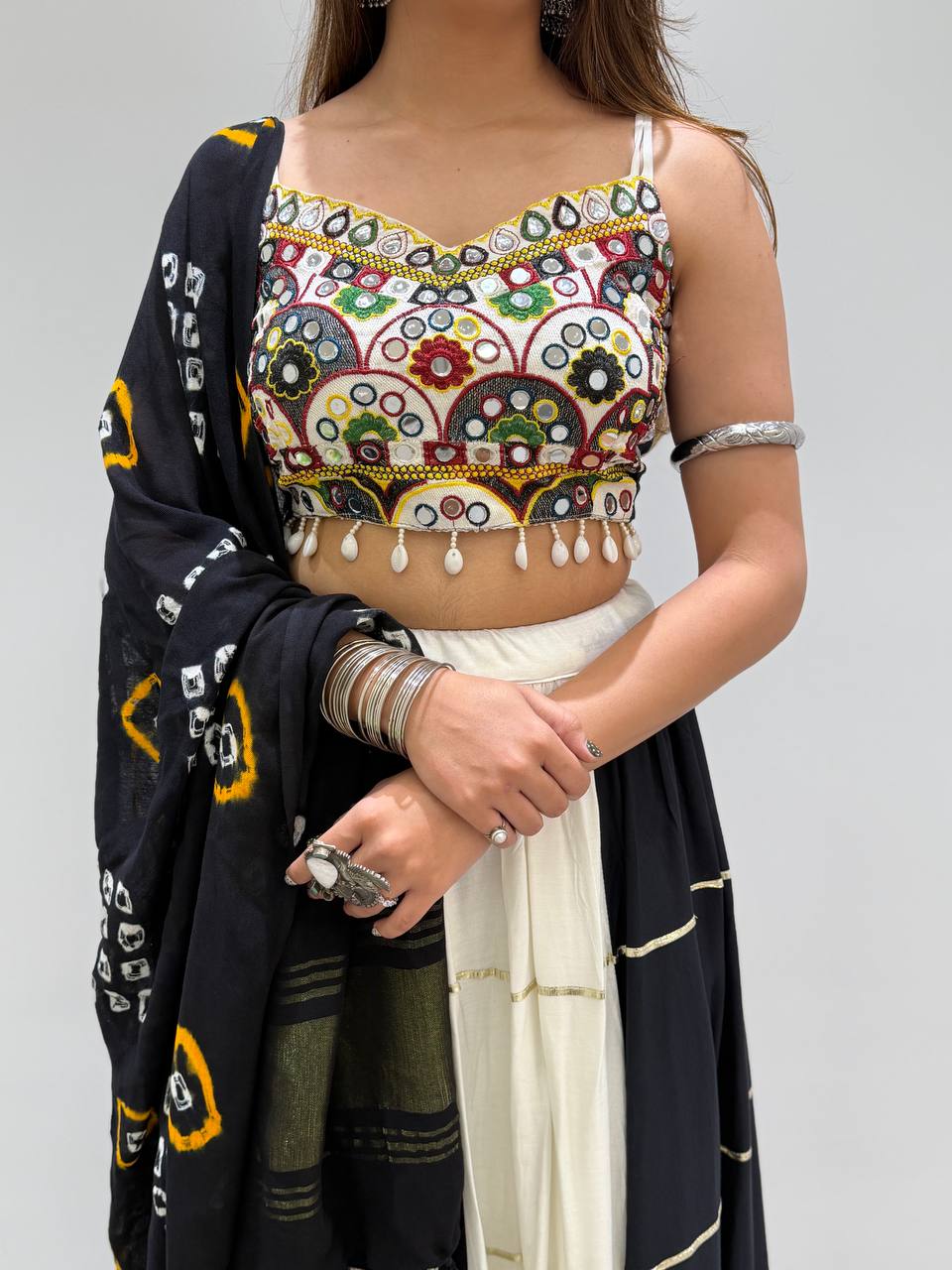 Designer 6M Flair Real Mirror Navratri Lehenga Set