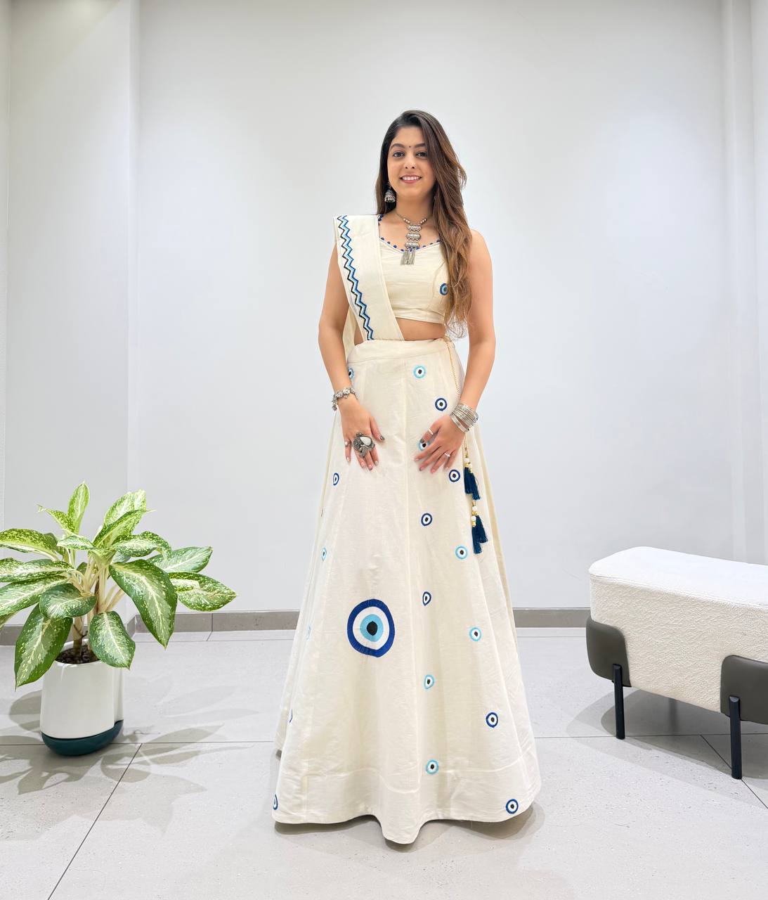 Traditional Embroidered Kora Cotton Navratri Lehenga Set