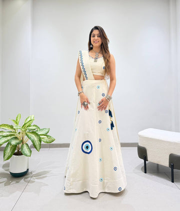 Traditional Embroidered Kora Cotton Navratri Lehenga Set