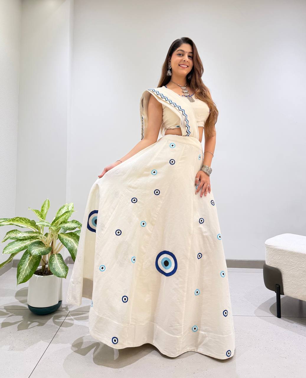 Traditional Embroidered Kora Cotton Navratri Lehenga Set