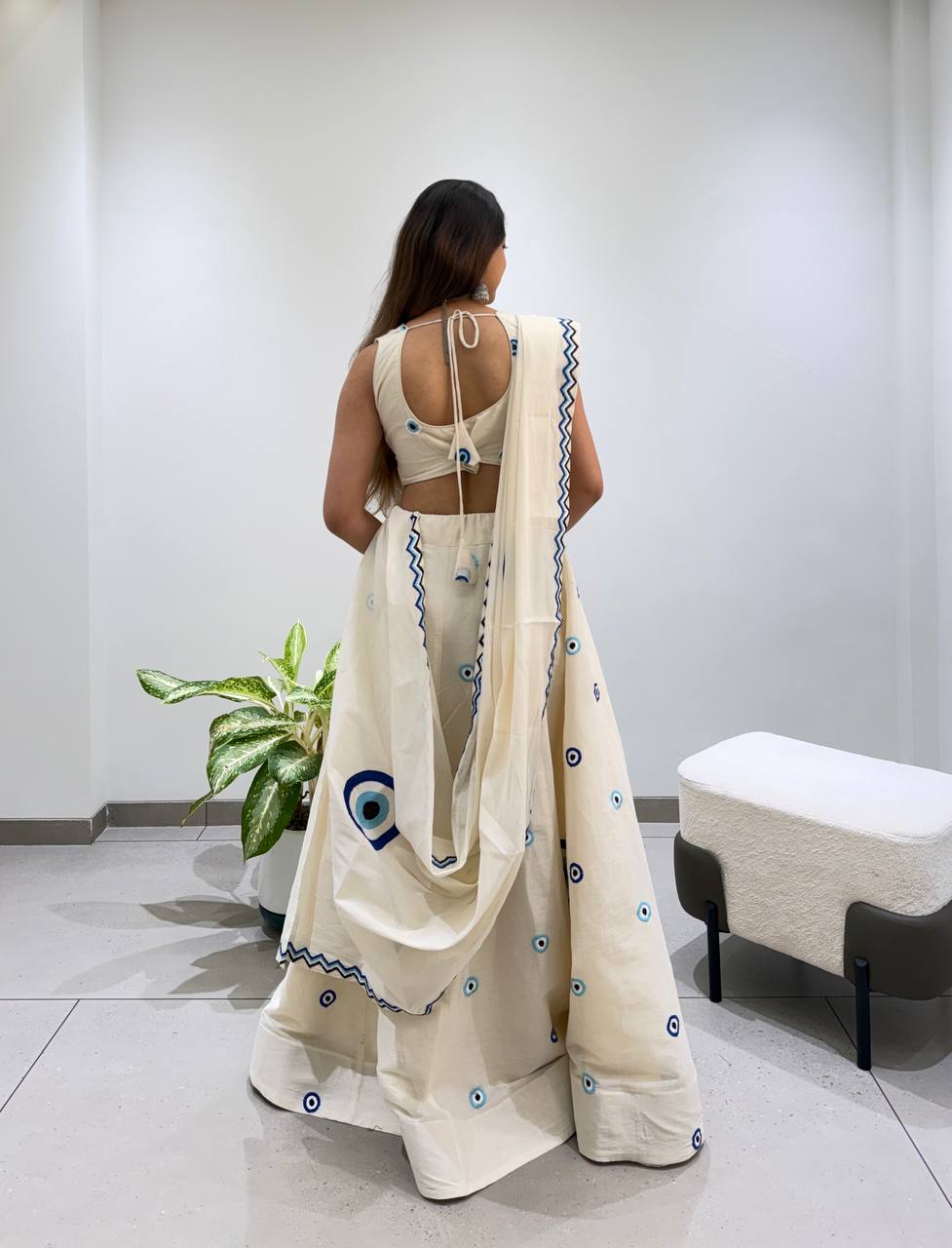 Traditional Embroidered Kora Cotton Navratri Lehenga Set