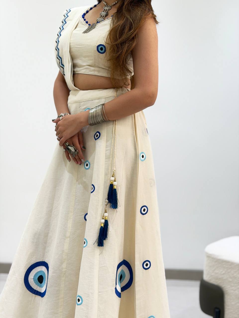 Traditional Embroidered Kora Cotton Navratri Lehenga Set