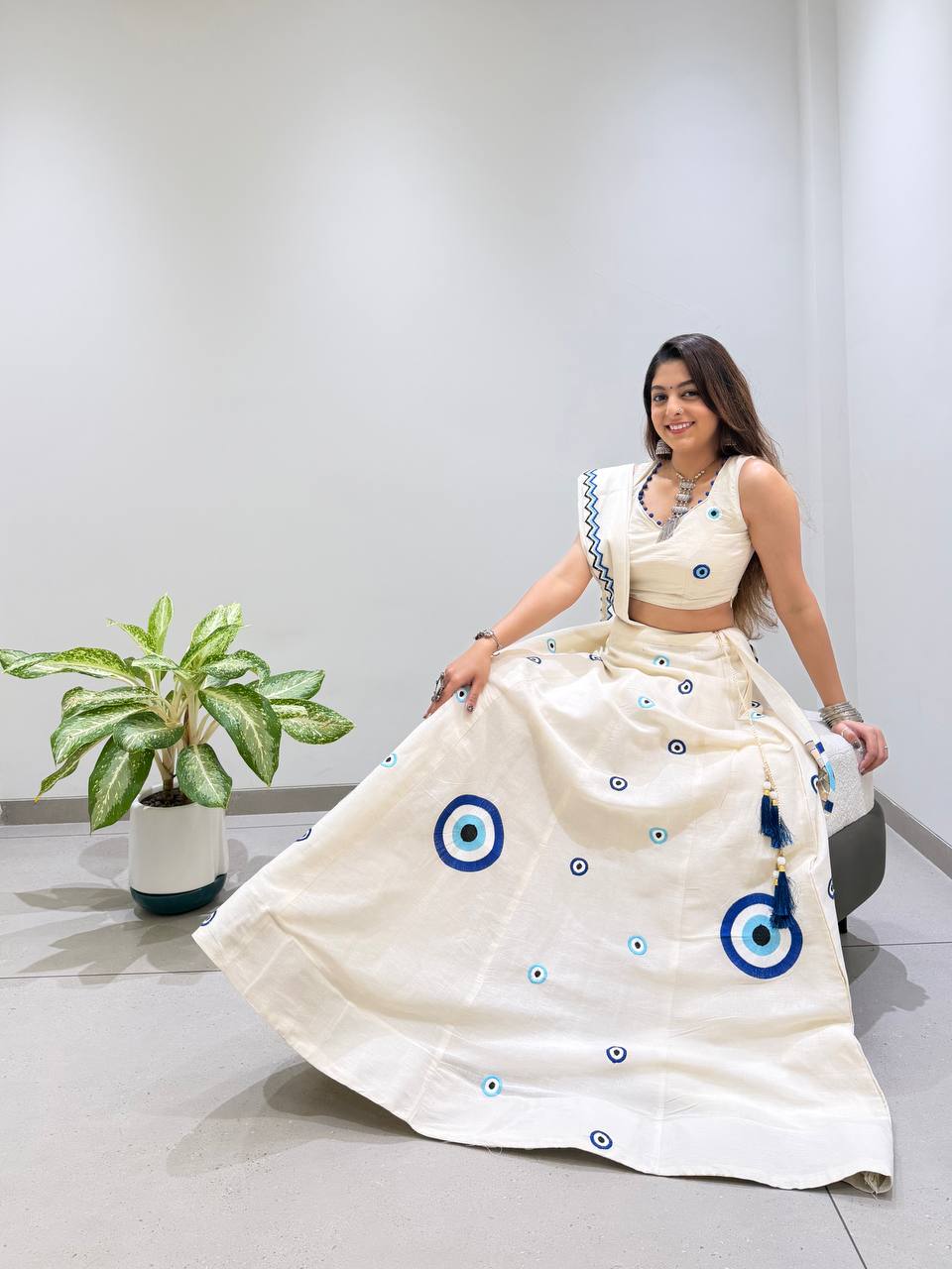 Traditional Embroidered Kora Cotton Navratri Lehenga Set