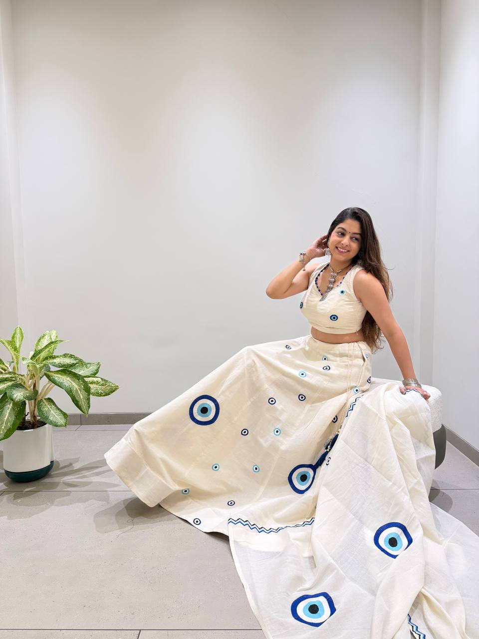 Traditional Embroidered Kora Cotton Navratri Lehenga Set