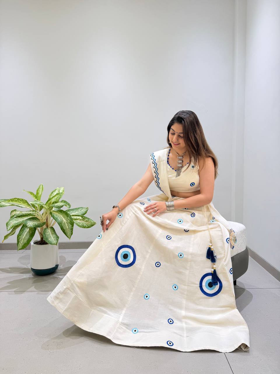 Traditional Embroidered Kora Cotton Navratri Lehenga Set