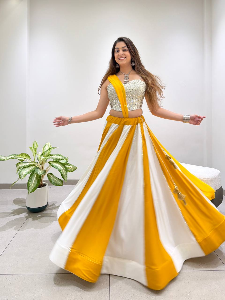 Real Mirror Embroidered 6M Gher Navratri Lehenga Set