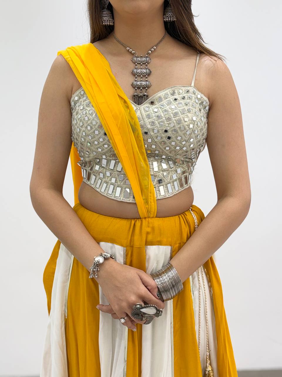 Real Mirror Embroidered 6M Gher Navratri Lehenga Set