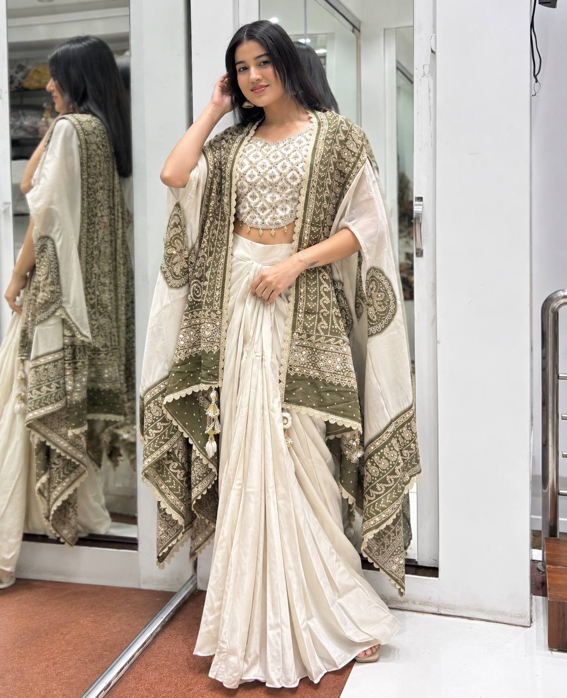 Indo-Western Real Mirror Blouse and Dhoti Suit Set