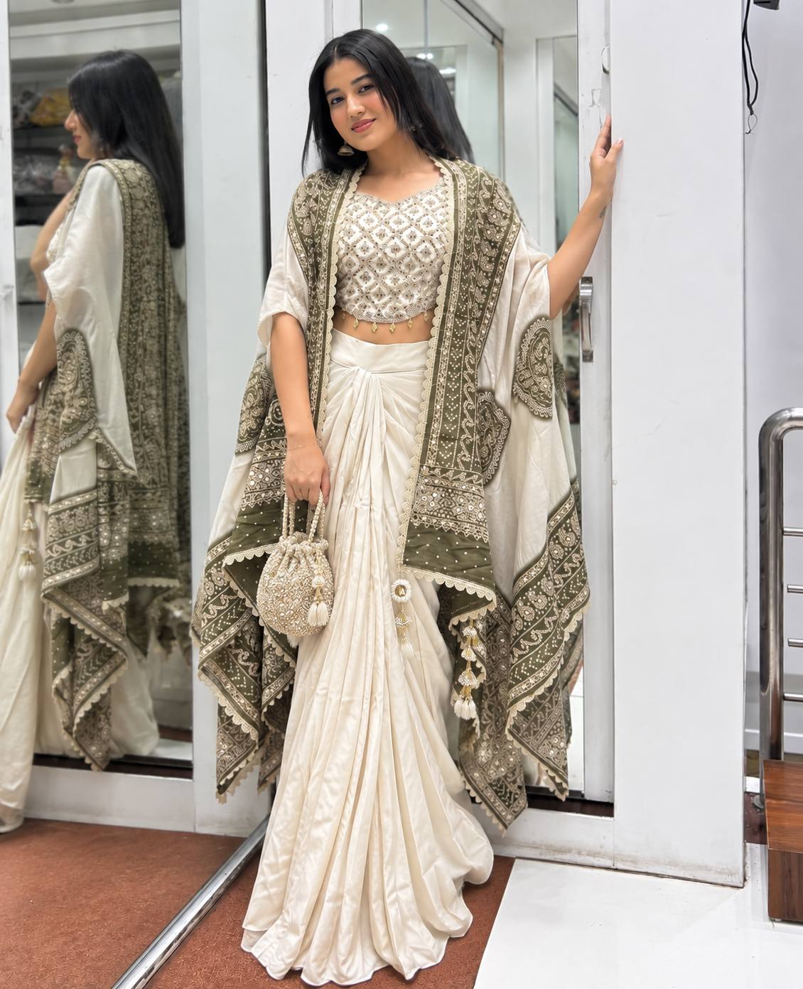 Indo-Western Real Mirror Blouse and Dhoti Suit Set