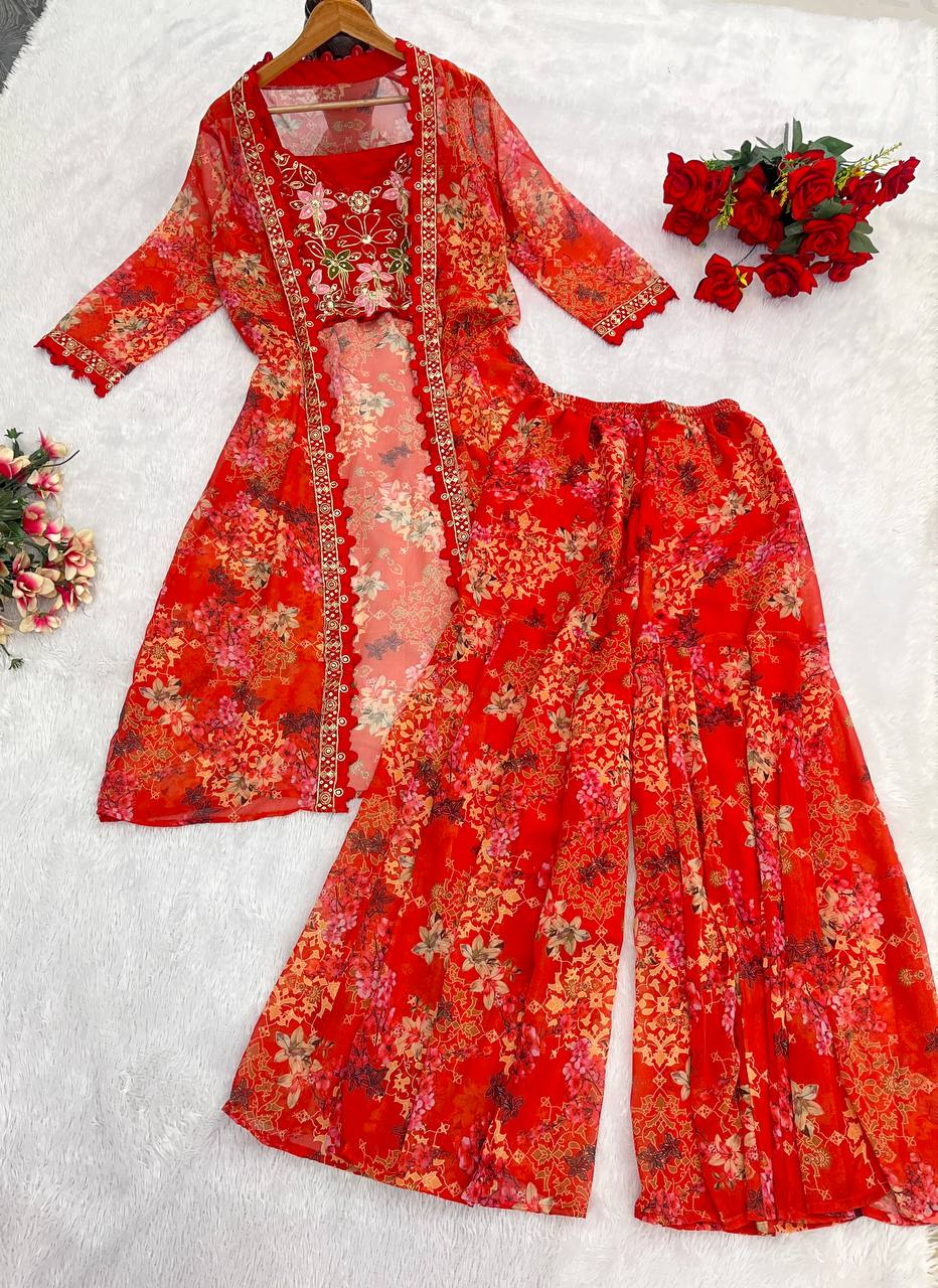 Ready-to-wear Sharara, Blouse, and Shrug for a full designer look