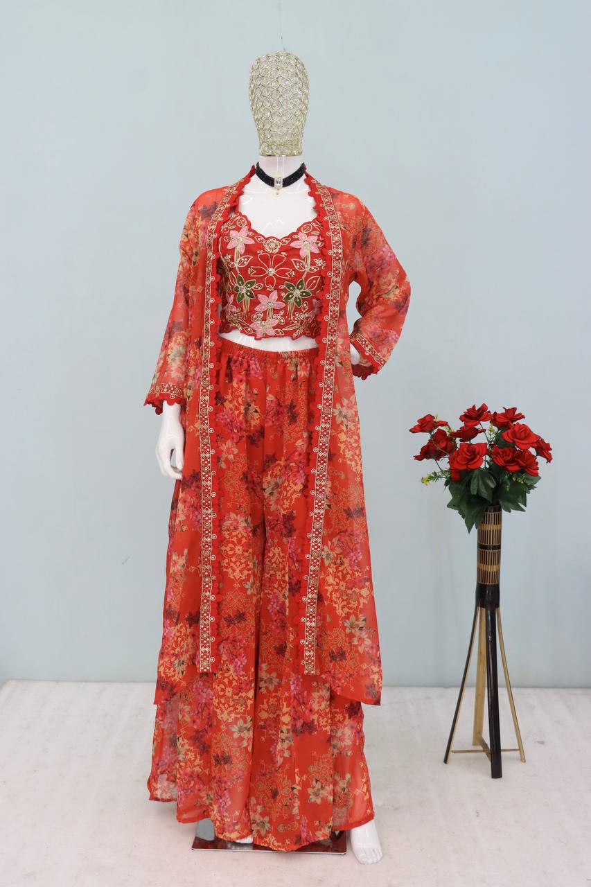 Ready-to-wear Sharara, Blouse, and Shrug for a full designer look