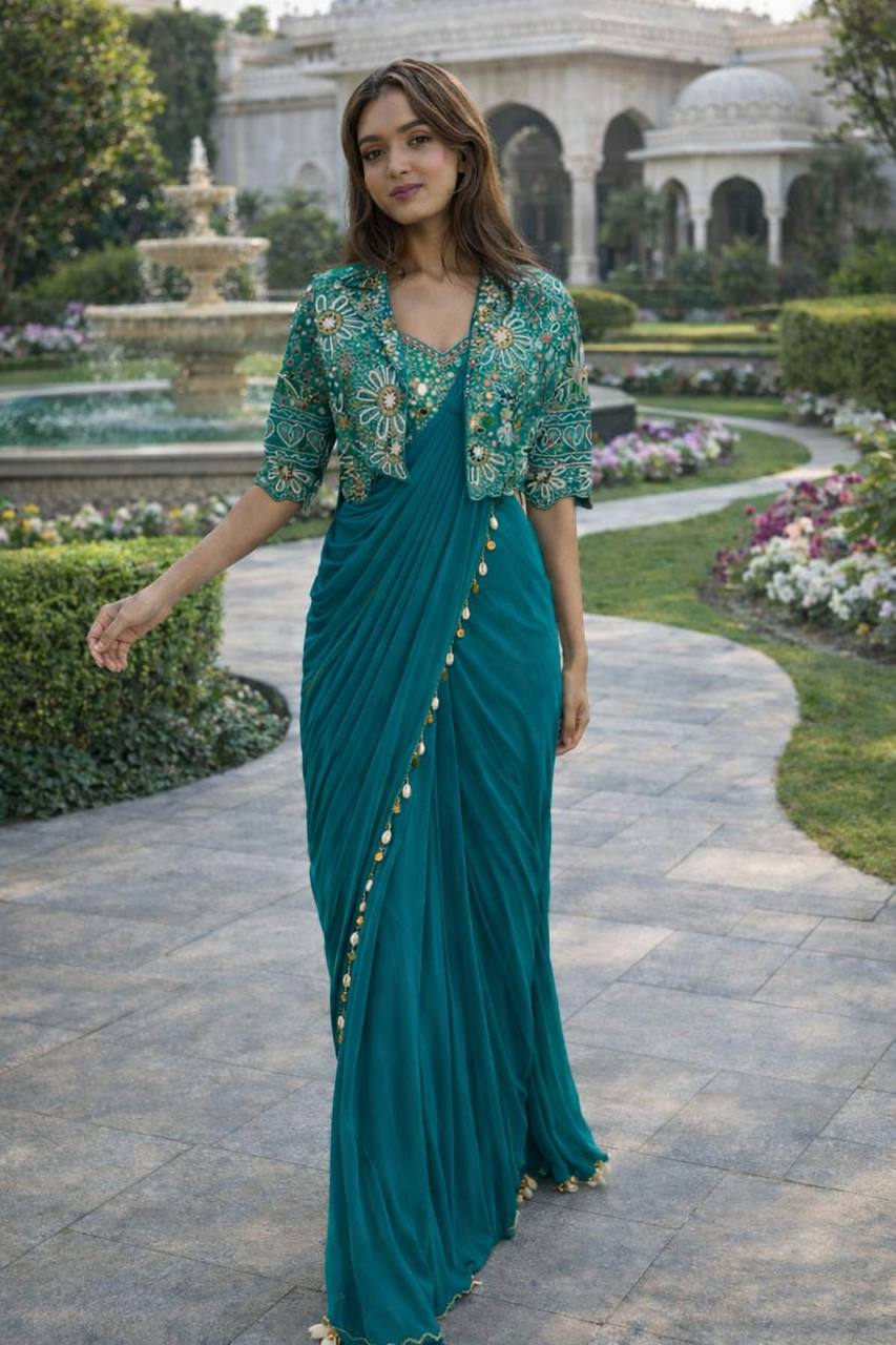 Ready-to-Wear Saree with Matching Jacket & Blouse