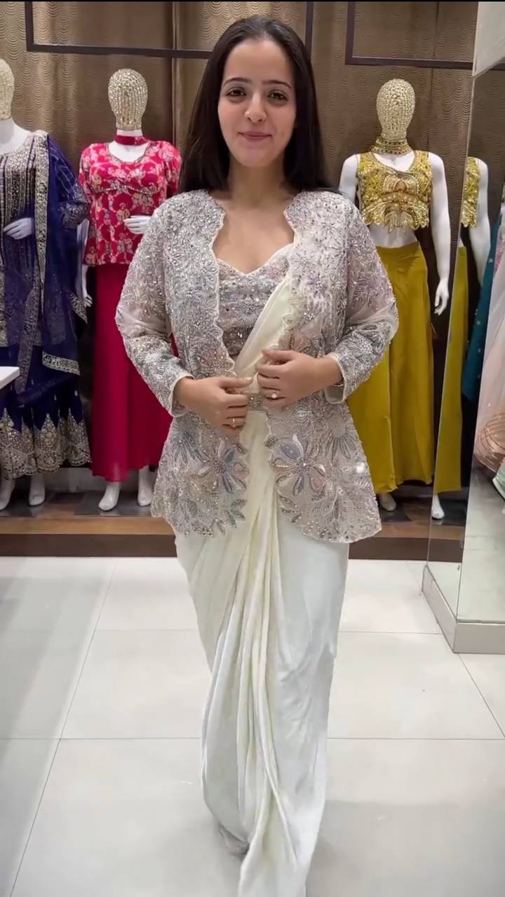 Ready-to-Wear Crepe Silk Saree With Jacket & Belt